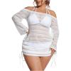 image:imageMakeMeChic Womens Plus Size Crochet Cover Up Dress Hollow Out Drawstring Bathing Suit Cover UpWhite