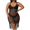 image:imageMakeMeChic Womens Plus Size Crochet Cover Up Hollow Out Fringe Beach Dress CoverupBlack