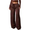 image:imageMakeMeChic Womens Summer Satin Pants Low Rise Drawstring Waist Straight Leg TrousersCoffee Brown
