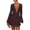image:imageMakeMeChic Womens Swimsuit Coverup Crochet Mini Dress Bathing Suit Beach Cover UpCoffee Brown