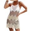 image:imageMakeMeChic Womens Swimsuit Coverups Crochet Dress Color Block Hollow Out Beach Cover UpKhaki