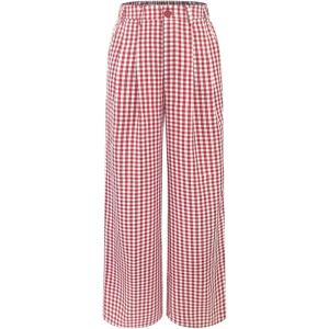 image:imageMAKEMECHIC Womens Y2k Plaid Gingham Pants Elastic High Waist Wide Leg Pants LoungewearRed
