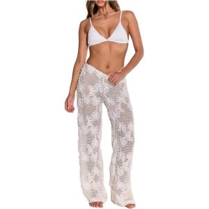 image:imageMakeMeChic Womens Boho Floral Crochet Wide Leg Pants Sheer Hollow Out Beach Vacation TrousersWhite