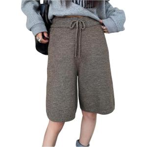 image:imageMakeMeChic Womens Fall Knitted Shorts Y2K Drawstring Knee Length Shorts Straight Leg StreetwearGrey