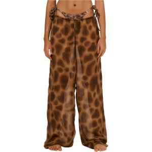 image:imageMakeMeChic Womens Sheer Mesh Beach Pants Swimsuit Coverup Cheetah Print Wide Leg Pants Cover UpsCoffee Brown