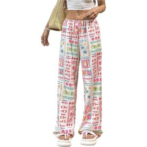 image:imageMakeMeChic Womens Tropical Print Palazzo Pants Low Waist Wide Leg Summer TrousersMulticolor