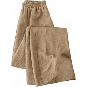 image:imageMakeMeChic Womens Wide Leg Palazzo Pants Elastic High Waisted Loose Baggy Spring TrousersKhaki