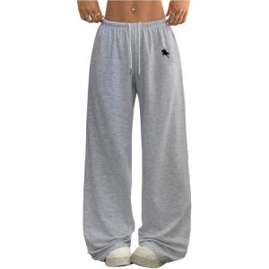 image:imageMakeMeChic Womens Wide Leg Sweatpants Drawstring Elastic Waist Baggy Athletic Sweat PantsLight Grey