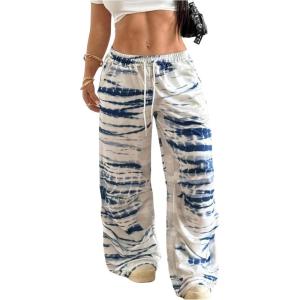 image:imageMakeMeChic Womens Y2k Plus Size Striped Baggy Sweatpants Drawstring Low Waist Wide Leg TrousersWhite and Blue
