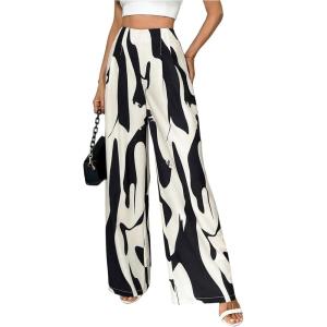 image:imageMakeMeChic Womens Zebra Striped Pleated Pants Straight Leg High Waisted Business TrousersMulticolor