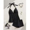 image:imageMakeMeChic Womens 2 Piece Summer Tankini Sets Halter Tie Backless Modest Swimsuit Beach ClothingBlack