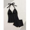 image:imageMakeMeChic Womens 2 Piece Summer Tankini Sets Halter Tie Backless Modest Swimsuit Beach ClothingBlack