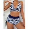image:imageMakeMeChic Womens 3 Piece Tankini Sets Swimsuit Tropical Print Halter Summer Beach Bathing SuitsBlue