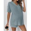 image:imageMakeMeChic Womens Maternity 2 Piece Outfits Pajamas Lounge Sets Summer Short Sleeve Rib Knit Tee Top and Short Mama ClothesBlue a
