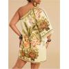 image:imageMakeMeChic Womens Plus Size Mini Dress Floral Print One Shoulder Boho Summer Holiday Short DressesYellow