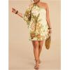 image:imageMakeMeChic Womens Plus Size Mini Dress Floral Print One Shoulder Boho Summer Holiday Short DressesYellow