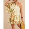 image:imageMakeMeChic Womens Plus Size Mini Dress Floral Print One Shoulder Boho Summer Holiday Short DressesYellow