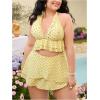 image:imageMakeMeChic Womens Plus Size Tankini Swimsuits Polka Dots Halter V Neck Ruffle Bathing Suit with SkirtYellow