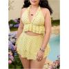image:imageMakeMeChic Womens Plus Size Tankini Swimsuits Polka Dots Halter V Neck Ruffle Bathing Suit with SkirtYellow