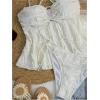 image:imageMakeMeChic Womens Ruffle Tankini Swimsuits Criss Cross Tie Front Cut Out 2 Piece Bathing SuitApricot