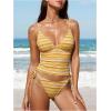 image:imageMakeMeChic Womens Striped Tankini Swimsuits Tie Side Thong High Cut 2 Piece Bathing SuitYellow
