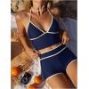 image:imageMakeMeChic Womens Summer 2 Piece Tankini Swimsuits Halter Beach Vacation Modest Bathing SuitsBlue