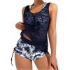 image:imageMakeMeChic Womens 3 Piece Tankini Sets Swimsuit Tropical Print Halter Summer Beach Bathing SuitsBlue