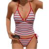 image:imageMakeMeChic Womens Cute Tankini Swimsuits Y2K Halter Triangle Tie Backless Tummy Control Beach Bathing SuitMulticolor B