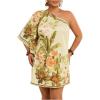 image:imageMakeMeChic Womens Plus Size Mini Dress Floral Print One Shoulder Boho Summer Holiday Short DressesYellow