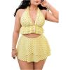 image:imageMakeMeChic Womens Plus Size Tankini Swimsuits Polka Dots Halter V Neck Ruffle Bathing Suit with SkirtYellow