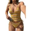 image:imageMakeMeChic Womens Striped Tankini Swimsuits Tie Side Thong High Cut 2 Piece Bathing SuitYellow