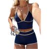 image:imageMakeMeChic Womens Summer 2 Piece Tankini Swimsuits Halter Beach Vacation Modest Bathing SuitsBlue