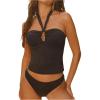 image:imageMakeMeChic Womens Y2K Tankini Swimsuits Halter Tie Back Tummy Control Swimwear Bathing SuitBlack
