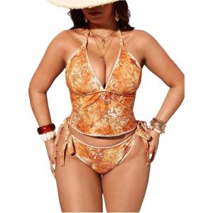 image:imageMakeMeChic Womens Plus Size Tankini Swimsuits Halter Floral Paisley Modest Summer Boho Bathing SuitsOrange
