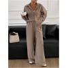 image:imageMakeMeChic Womens 2 Piece Outfits Business Casual Long Sleeve Button Down Shirt and Pants Clothing SetCoffee Brown