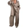 image:imageMakeMeChic Womens 2 Piece Outfits Business Casual Long Sleeve Button Down Shirt and Pants Clothing SetCoffee Brown