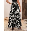 image:imageMakeMeChic Womens Business Fall Graphic Print Pants Elastic Waisted Wide Leg TrousersBlack and White