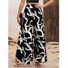 image:imageMakeMeChic Womens Business Fall Graphic Print Pants Elastic Waisted Wide Leg TrousersBlack and White