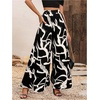 image:imageMakeMeChic Womens Business Fall Graphic Print Pants Elastic Waisted Wide Leg TrousersBlack and White