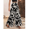 image:imageMakeMeChic Womens Business Fall Graphic Print Pants Elastic Waisted Wide Leg TrousersBlack and White