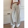 image:imageMakeMeChic Womens Cartoon Print Striped Pants Elastic Waist Drawstring Straight Leg Trousers