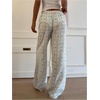 image:imageMakeMeChic Womens Cartoon Print Striped Pants Elastic Waist Drawstring Straight Leg Trousers