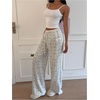image:imageMakeMeChic Womens Cartoon Print Striped Pants Elastic Waist Drawstring Straight Leg Trousers