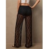 image:imageMakeMeChic Womens Floral Lace Sheer Pants Wide Leg High Waist Long Trousers Going Out Bottom PantBlack