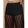 image:imageMakeMeChic Womens Floral Lace Sheer Pants Wide Leg High Waist Long Trousers Going Out Bottom PantBlack