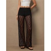 image:imageMakeMeChic Womens Floral Lace Sheer Pants Wide Leg High Waist Long Trousers Going Out Bottom PantBlack