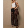 image:imageMakeMeChic Womens Floral Lace Sheer Pants Wide Leg High Waist Long Trousers Going Out Bottom PantBlack