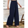 image:imageMakeMeChic Womens Frill Trim Palazzo Pants High Waisted Wide Leg Trousers with Pockets