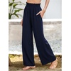 image:imageMakeMeChic Womens Frill Trim Palazzo Pants High Waisted Wide Leg Trousers with Pockets