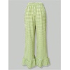 image:imageMakeMeChic Womens Gingham Pants Y2K Wide Leg Elastic Waist Ruffle Hem Teacher Trousers LoungewearGreen
